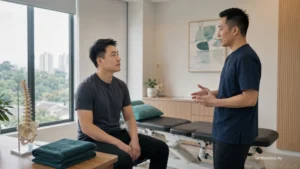 Chiropractor explaining care options for chiropractic adjustment vs massage