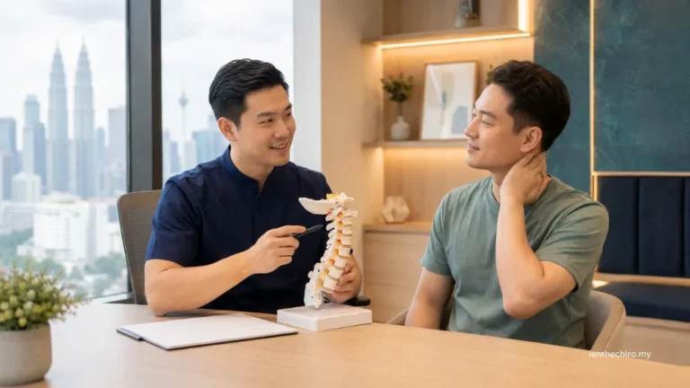 Chiropractor assessing a patient who frequently feels the need to crack their neck