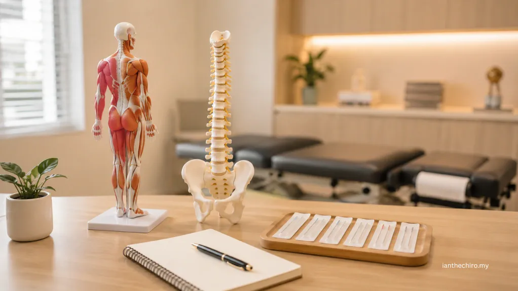 Dry Needling vs Acupuncture: What’s the Difference? 2 Anatomical models and sterile needles used to explain dry needling and acupuncture treatment reasoning