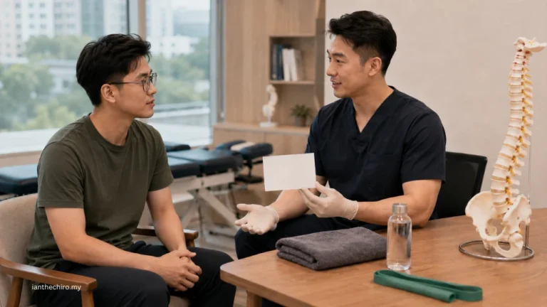 Chiropractor explaining what to expect after chiropractic adjustment to a patient