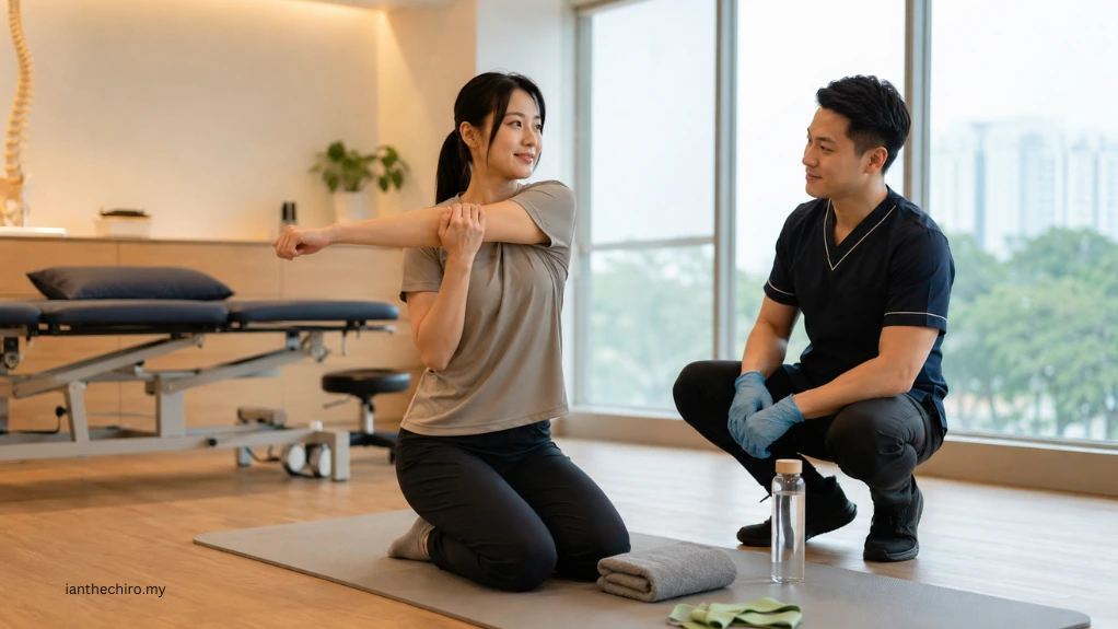What to Expect After a Chiropractic Adjustment 2 Patient doing gentle movement after chiropractic adjustment with chiropractor guidance