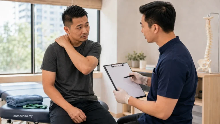 Chiropractor explaining why does my muscle tightness keep coming back to a patient