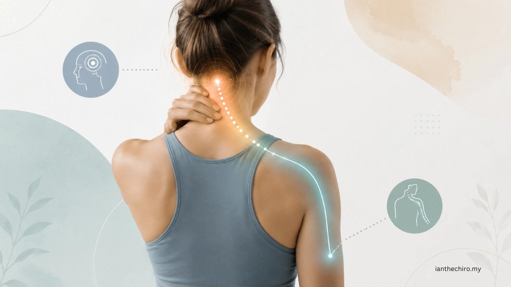 Why Does My Neck Pain Keep Coming Back? 2 Neck headache and arm symptom pathway showing why does my neck pain keep coming back