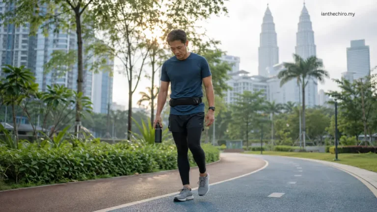 Runner experiencing calf pain after running in Kuala Lumpur