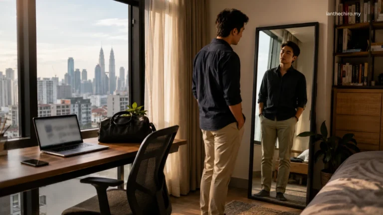Office worker noticing posture after work showing can chiropractic fix poor posture