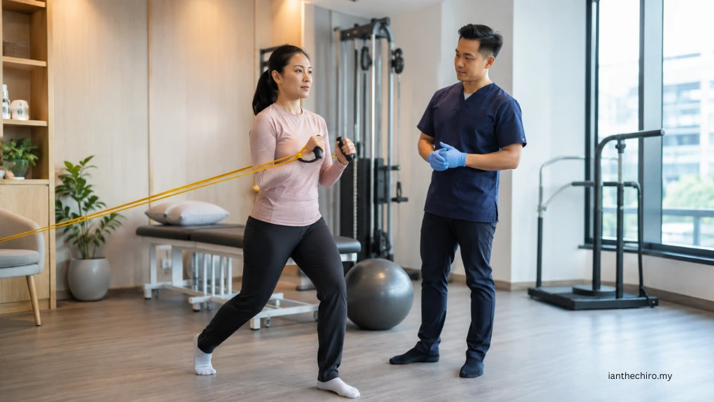 Chiropractic Adjustment vs Dry Needling vs Exercise: Which Do You Need? 2 Patient rebuilding movement tolerance with exercise for chiropractic adjustment vs dry needling vs exercise