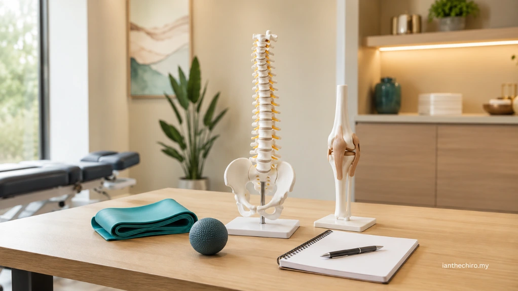 Chiropractic Adjustment vs Physiotherapy: What’s Different? 2 Spine model and exercise tools used to compare chiropractic care and physiotherapy