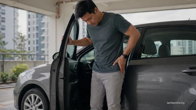 Person with hip pain after sitting in a car in Kuala Lumpur