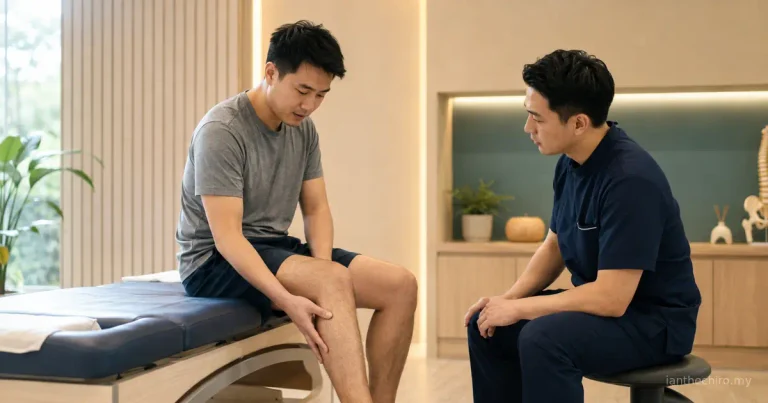 Man describing numbness in leg during a chiropractic consultation in Cheras