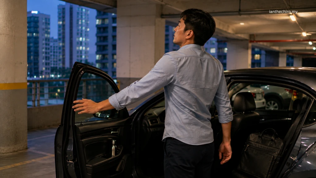 Upper Back Pain Between Shoulder Blades: What Could It Mean? 1 Asian Malaysian adult experiencing upper back pain between shoulder blades after a long drive in Kuala Lumpur