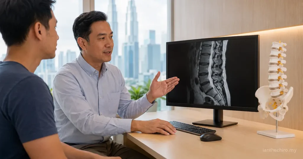 Do I Need an MRI for Back Pain? When Imaging Helps 8 Clinician answering do I need an MRI for back pain while reviewing a lumbar scan