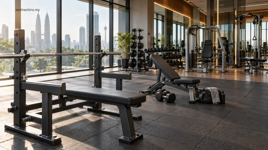 Shoulder Pain During Bench Press: What Could It Mean? 2 Kuala Lumpur gym with barbell dumbbell and machine pressing stations showing cumulative shoulder workload